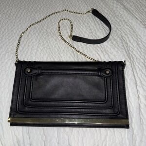 Sam & Libby‎ Clutch Messenger Bag Black Leather Super Classy B8